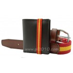 Pack cartera marrón con cierre elástico bandera de España y cinturón lona con bandera de España